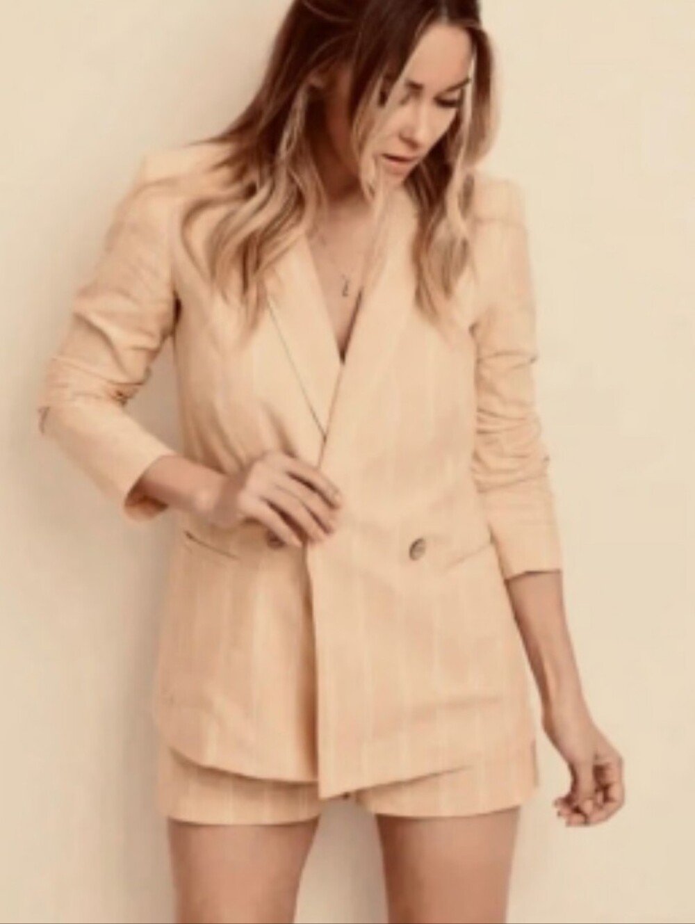 LC Lauren Conrad Women's Cream Pinstripe Blazer Jacket